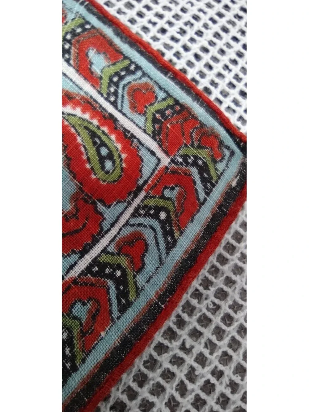 Vintage Fine Linen Handkerchief 50s Mid Century Paisley Terracota Brick Brown